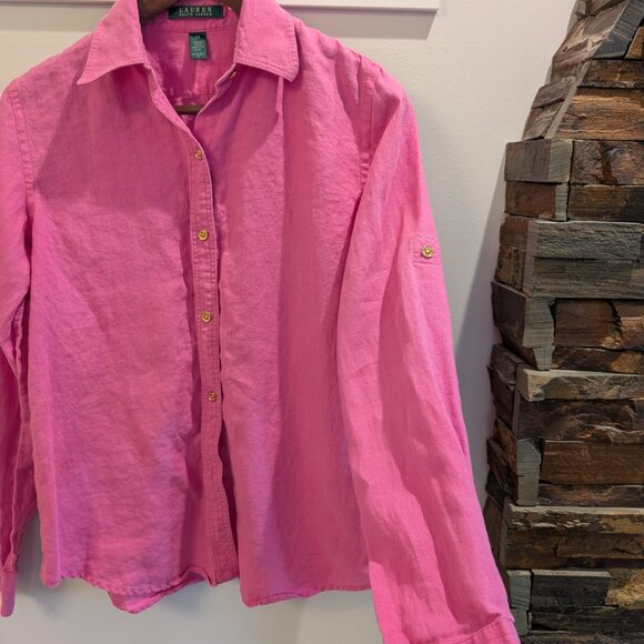 Ralph Lauren Pink Size XS 100% Linen Collar Button Down Shirt QuietLuxury Preppy - Picture 5 of 9